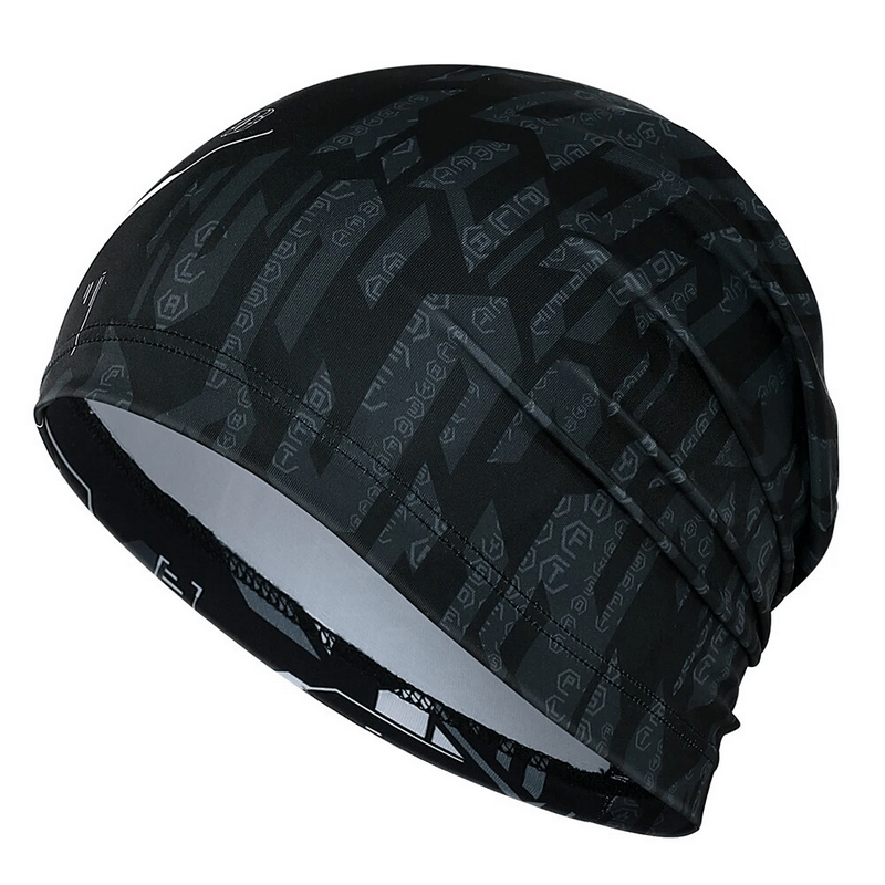 Breathable Elastic Men's Printed Beanie SF1657 in black polyester with stylish design, perfect for modern casual wear.
